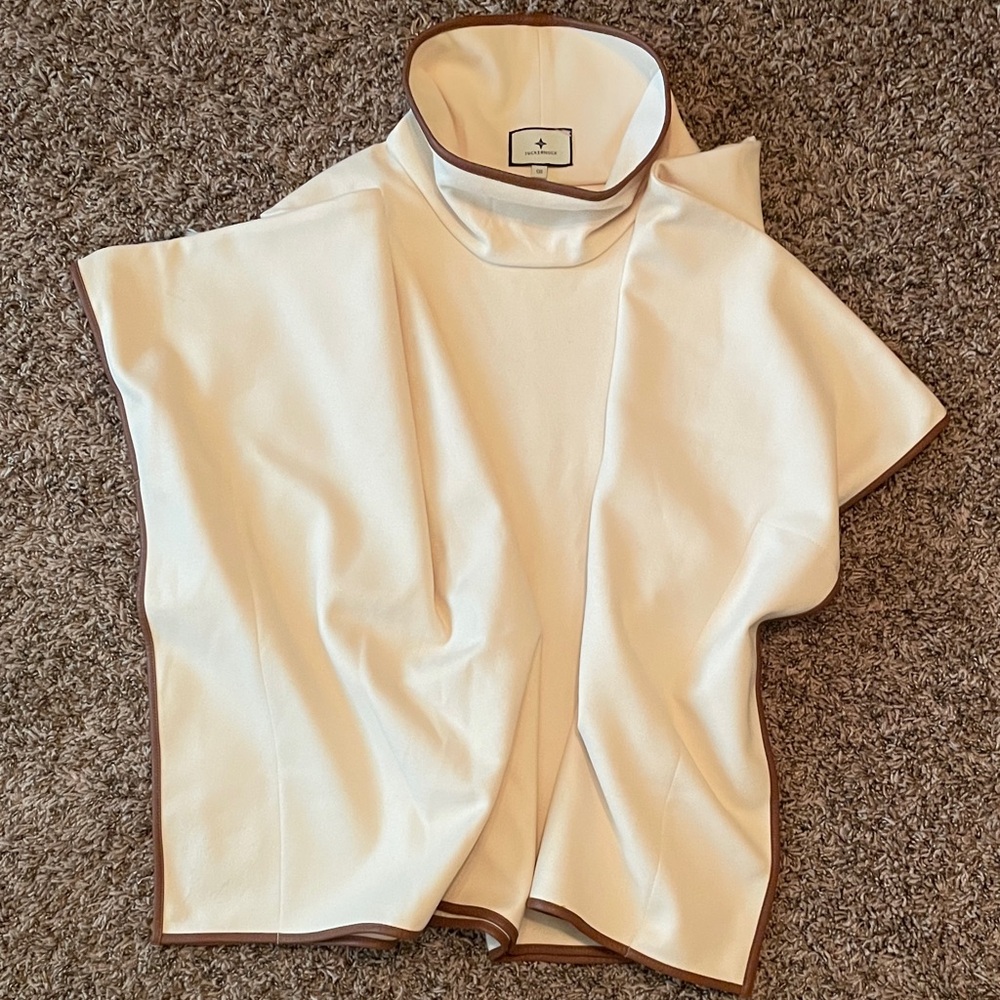 Tuckernuck Ivory Cowl Neck Top with Brown Trim